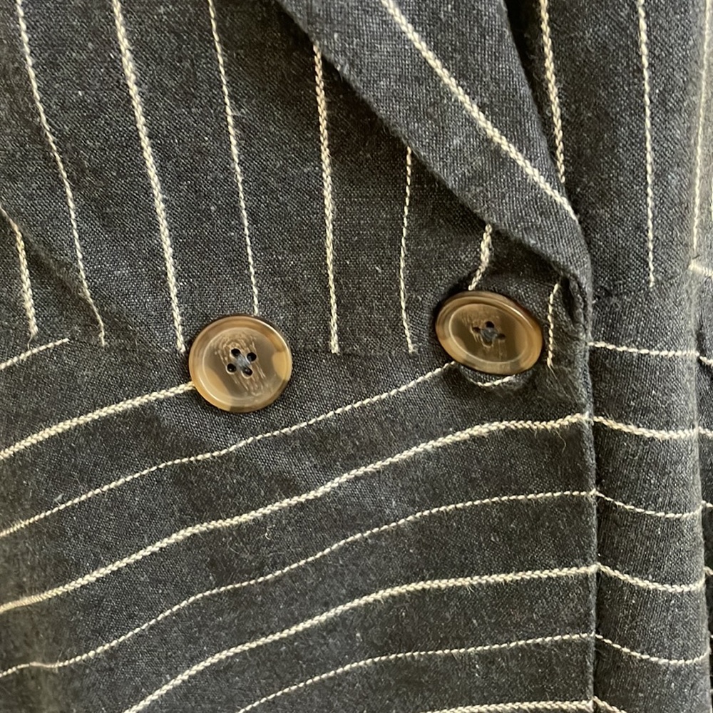 New FREE PEOPLE Stella Blazer Jacket Navy Blue White Stripe Fluted Sleeve - Picture 6 of 14